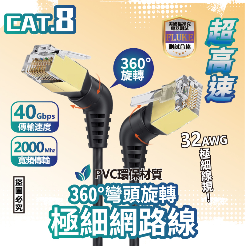 CAT8 系列 L080 (360 度彎頭) 高速網路線