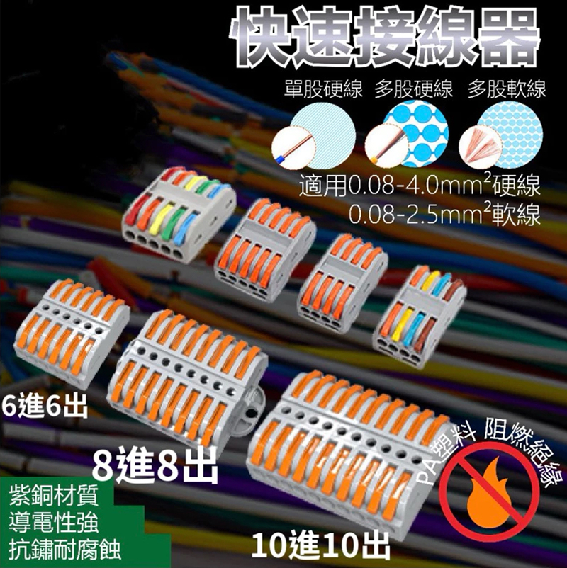 快速接線器 八進八出 十進十出 帶耳朵固定式接頭