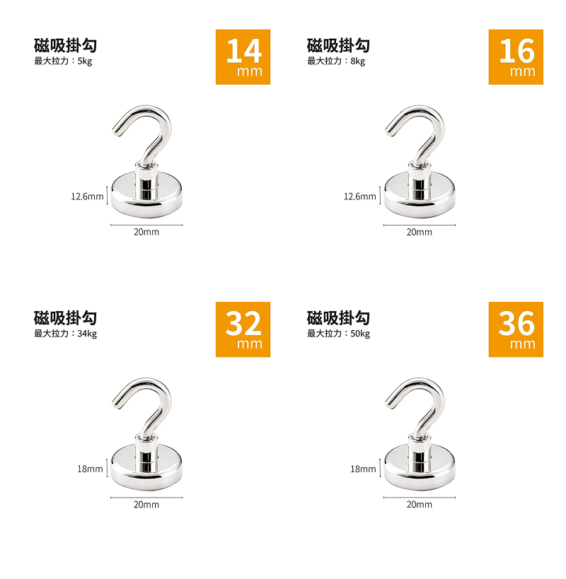 強力強磁登山扣 (銀色/黑色) / 360 度強磁旋轉掛勾 / 磁鐵掛勾